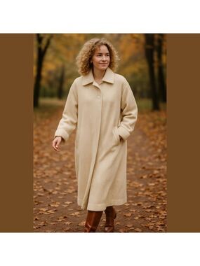 80s OS INTERNATIONAL CREAM WIDE WHALE CORDUROY LONG MIDI TRENCH COAT SZ 16